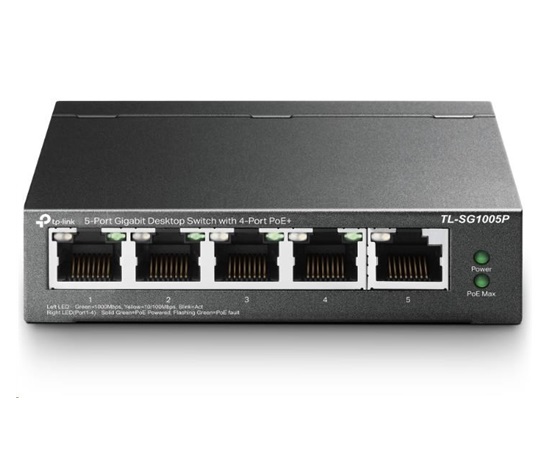 TP-Link switch TL-SG1005P (5xGbE, 4xPoE+, 65W, fanless)