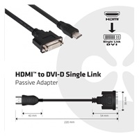Club3D Pasívny adaptér HDMI na DVI-D s jedným prepojením (M/F), 22 cm