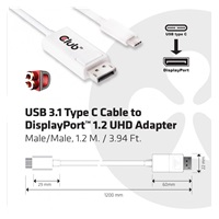 Adaptér Club3D USB 3.1 Typ C na DisplayPort 1.2 4K60Hz UHD 1,2 m (M/M)