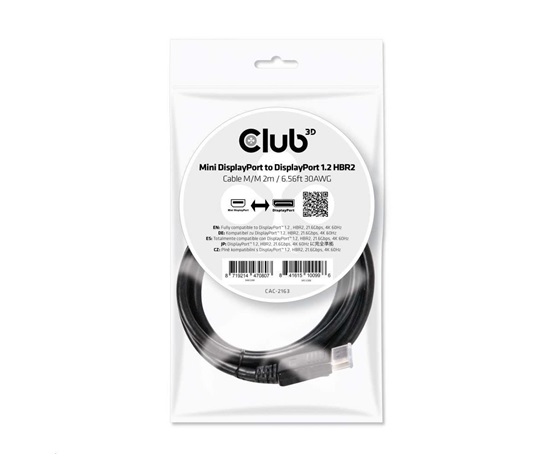 Kábel Club3D Mini DisplayPort na DisplayPort 1.2 4K60Hz UHD obojsmerný, (M/M), 2 m