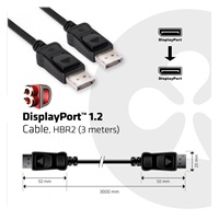 Club3D Kabel certifikovaný DisplayPort 1.2, 4K60Hz UHD (M/M), 3m, 30 AWG