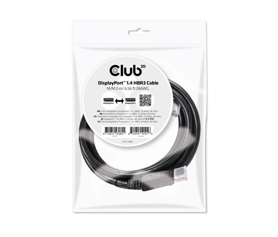 Club3D Certifikovaný DisplayPort kábel 1.4 HBR3 8K60Hz (M/M), 2m