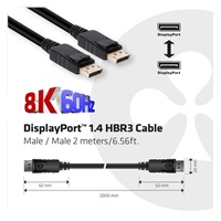 Club3D Certifikovaný DisplayPort kábel 1.4 HBR3 8K60Hz (M/M), 2m