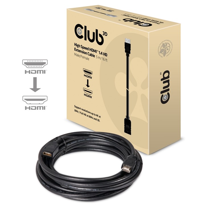 Obr. Club-3D HDMI 1.4 MALE TO HDMI FEMALE HIGH SPEED HD - 5 METERS 16FT 875036a