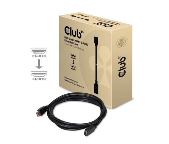 Predlžovací kábel HDMI Club3D 2.0, 4K60Hz UHD (M/F), 3 m