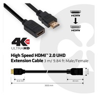 Predlžovací kábel HDMI Club3D 2.0, 4K60Hz UHD (M/F), 3 m
