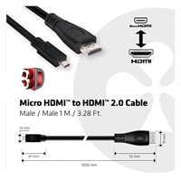 Club3D Micro HDMI na HDMI 2.0 4K60Hz UHD, (M/M), 1m