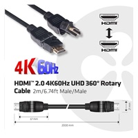 Kábel HDMI Club3D 2.0 4K60Hz UHD, 360 otočné konektory (M/M), 2 m