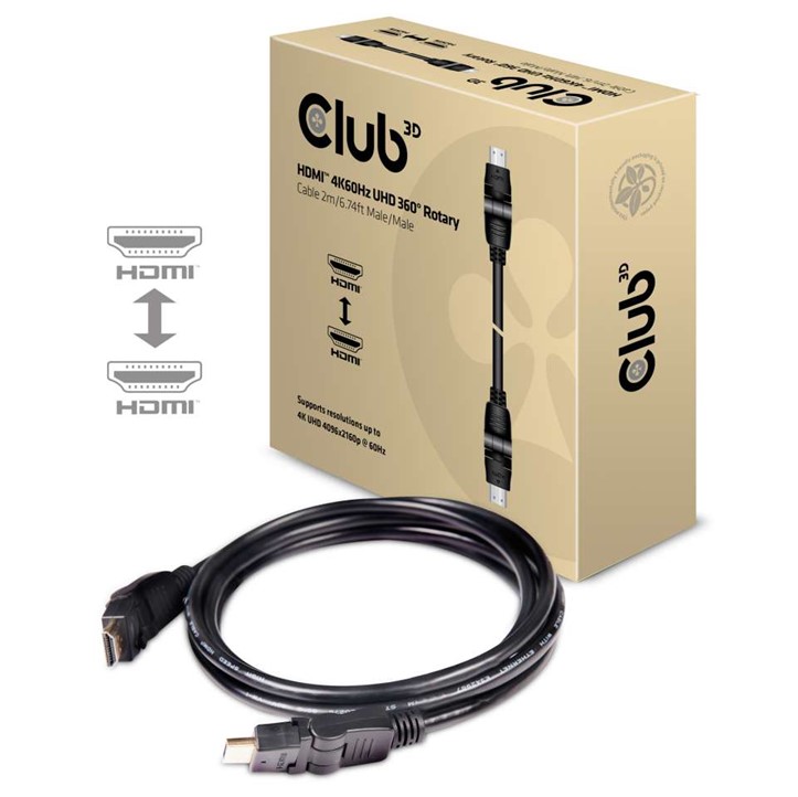 Obr. Club-3D HDMI™ 2.0 4K60Hz UHD 360° Rotary Cable 2M/6.56ft  Male/Male 875040a