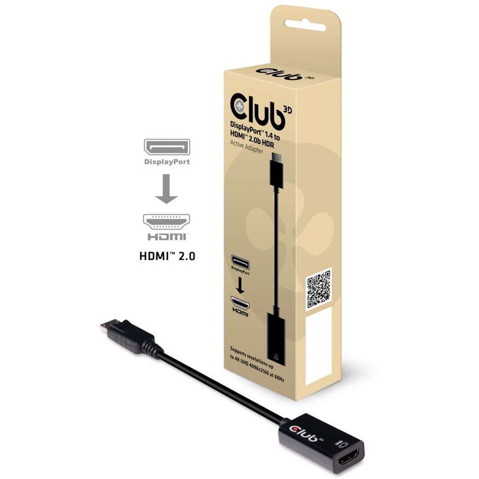 Obr. Club-3D DISPLAY PORT 1.4 MALE TO HDMI 2.0a FEMALE 4K 60HZ UHD/ 3D ACTIVE ADAPTER - HDR SUPPORT 875125a