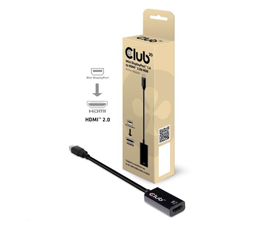 Club3D Adaptér aktívny mini DisplayPort 1.4 na HDMI 2.0b, HDR (M/F), 16cm