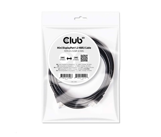 Club3D Mini DisplayPort kábel 1.2 4K60Hz UHD HBR2 (M/M), 2 m