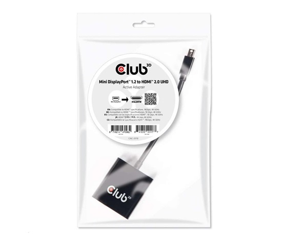 Club3D Adaptér aktívny mini DisplayPort 1.2 na HDMI 2.0 4K60Hz UHD, (M/F), 20 cm