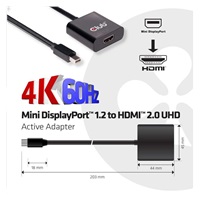 Club3D Adaptér aktívny mini DisplayPort 1.2 na HDMI 2.0 4K60Hz UHD, (M/F), 20 cm