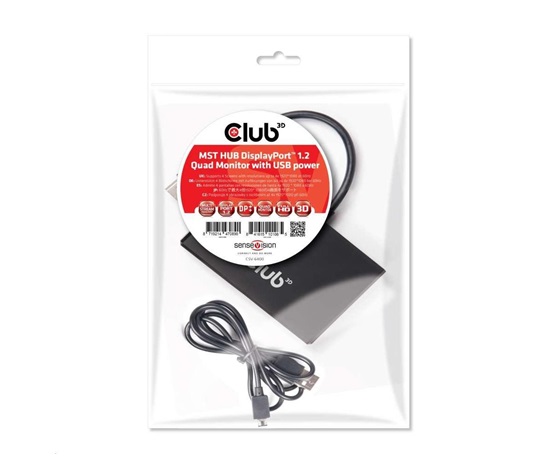 Club3D Video hub MST (Multi Stream Transport) DisplayPort na 4x DisplayPort, napájanie USB