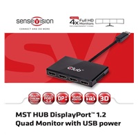 Club3D Video hub MST (Multi Stream Transport) DisplayPort na 4x DisplayPort, napájanie USB