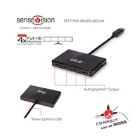 Club3D Video hub MST (Multi Stream Transport) DisplayPort na 4x DisplayPort, napájanie USB