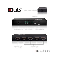 Club3D Video prepínač 4:1 HDMI 2.0 4K60Hz UHD, 4 porty