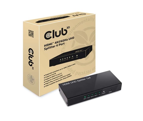 Club3D Rozdeľovač videa 1:4 HDMI 2.0 4K60Hz UHD, 4 porty