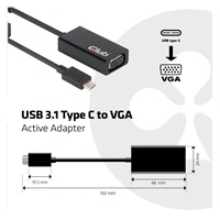 Aktívny USB adaptér Club3D 3.1 typ C na VGA (M/F), 15 cm