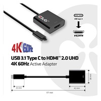 Aktívny USB adaptér Club3D 3.1 Typ C na HDMI 2.0 UHD 4K60Hz HDR, 17 cm