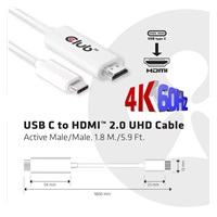Club3D Active USB typu C na HDMI 2.0 4K60Hz UHD, 1,8 m
