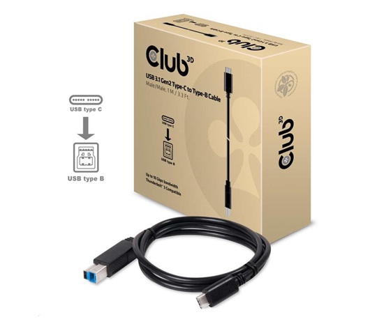 Kábel USB Club3D 3.1 USB Type-C Gen2 na USB Type-B (M/M), 1 m