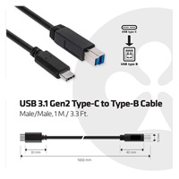 Kábel USB Club3D 3.1 USB Type-C Gen2 na USB Type-B (M/M), 1 m