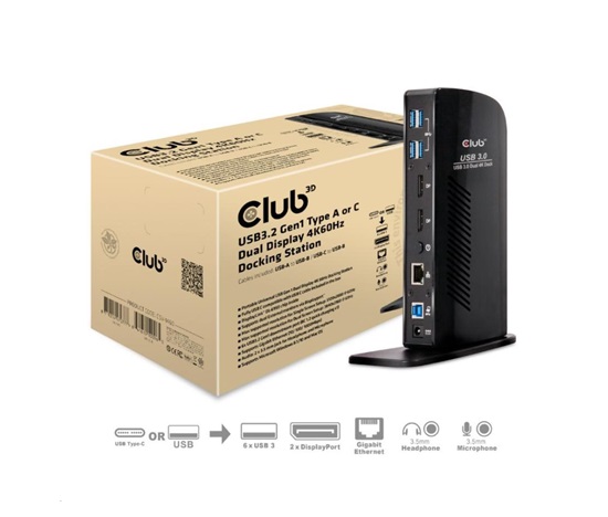 Club3D USB-A nebo USB-C Dual Display 4K60Hz Dokovacia stanica (6x USB 3.0/2x DP/Ethernet/USB-B/2x audio)