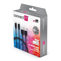 CONNECT IT Wirez Micro USB - USB, čierny, 1 m (2 ks v balení)