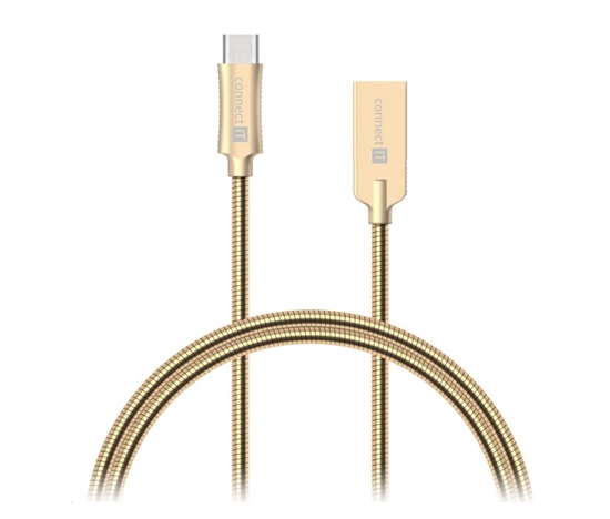 CONNECT IT Wirez Steel Knight USB-C (typ C) - USB-A, kovovo zlatá, 1 m