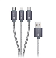 CONNECT IT Wirez 3v1 USB-C & Micro USB & Lightning, strieborná sivá, 1,2 m
