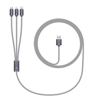 CONNECT IT Wirez 3v1 USB-C & Micro USB & Lightning, strieborná sivá, 1,2 m