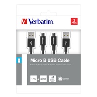 VERBATIM Micro B USB kábel Sync & Charge 100 cm (čierny) + Verbatim Micro B USB kábel Sync & Charge 30 cm (čierny)