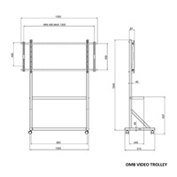 Profesionální vozík/stojan držák na televizory 55-100", pojezdová kolečka s brzdou, OMB VIDEO TROLLEY