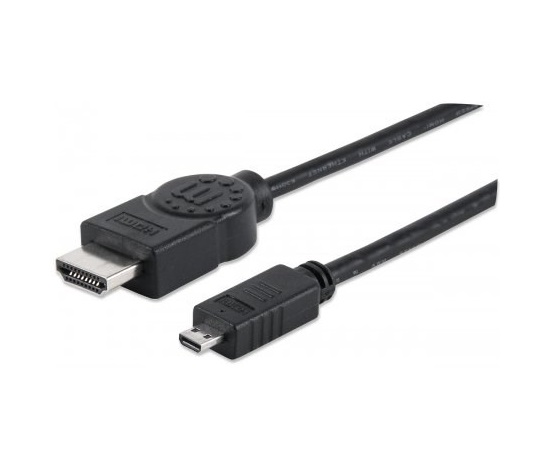 MANHATTAN HDMI kábel s Ethernetom, HDMI samec na mikro samec, HEC, ARC, 3D, 4K, tienený, 2 m, čierny