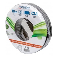 MANHATTAN Nástenný vysokorýchlostný kábel CL3 HDMI s Ethernetom, HEC, ARC, 3D, 4K, tienený, 10 m, čierny