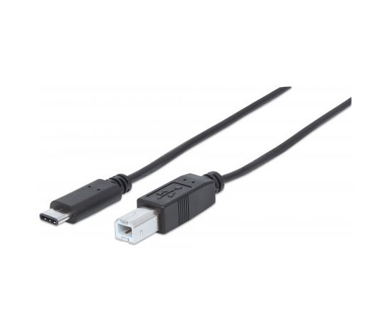 MANHATTAN Hi-Speed USB-C kábel, C samec / B samec, 2 m, čierny