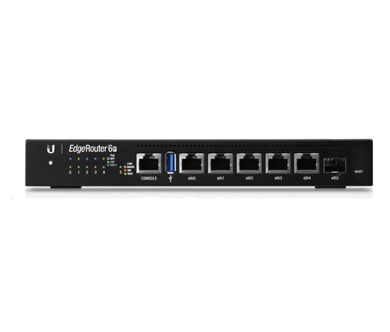 UBNT EdgeMAX EdgeRouter 6 PoE [1GHz štvorjadrový CPU, 1GB RAM, PoE, EdgeOS, 5 gigabitových portov + 1xSFP slot, bez ventilátora]