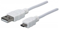 MANHATTAN Pripojovací kábel USB 2.0 A samec / Micro-B samec, 1 m, biely