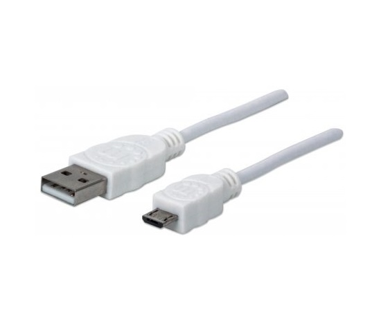 MANHATTAN Pripojovací kábel USB 2.0 A samec / Micro-B samec, 1 m, biely