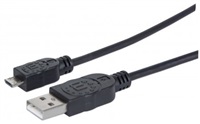 MANHATTAN Pripojovací kábel USB 2.0 A samec / Micro-B samec, 1.8 m, čierna