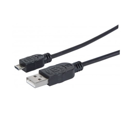 MANHATTAN Pripojovací kábel USB 2.0 A samec / Micro-B samec, 1.8 m, čierna