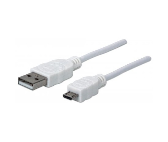 MANHATTAN Pripojovací kábel USB 2.0 A samec / Micro-B samec, 1.8 m, biela