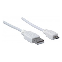 MANHATTAN Pripojovací kábel USB 2.0 A samec / Micro-B samec, 1.8 m, biela